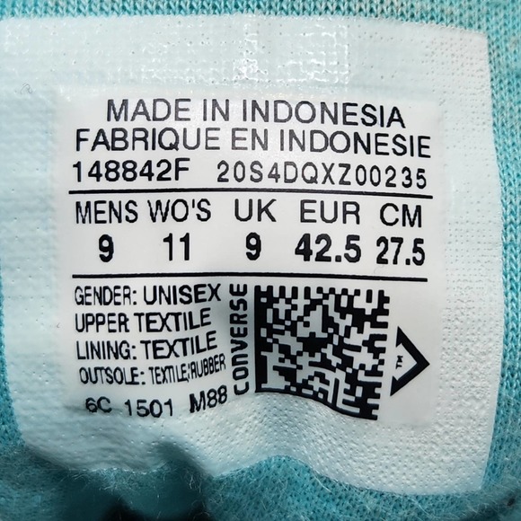 Converse All Star High Top Peacock Acor Striped Sneakers Mens 9 Womens 11 Teal - Picture 6 of 10